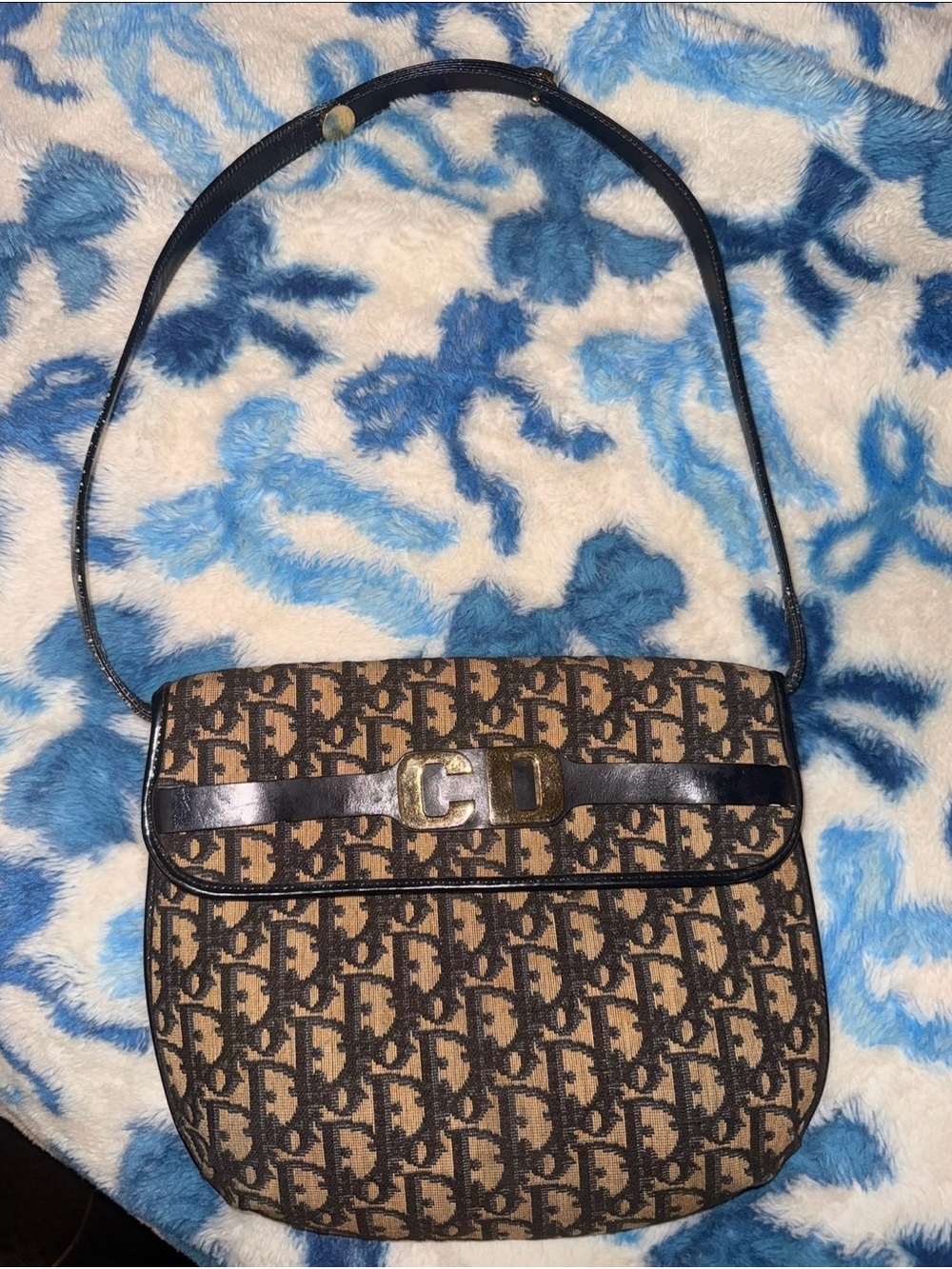 Vintage Christian Dior Oblique Trotter CD Clasp Shoulder Bag Made in France